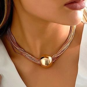 Gold 18K GP Multi Layered Chain Ball Necklace